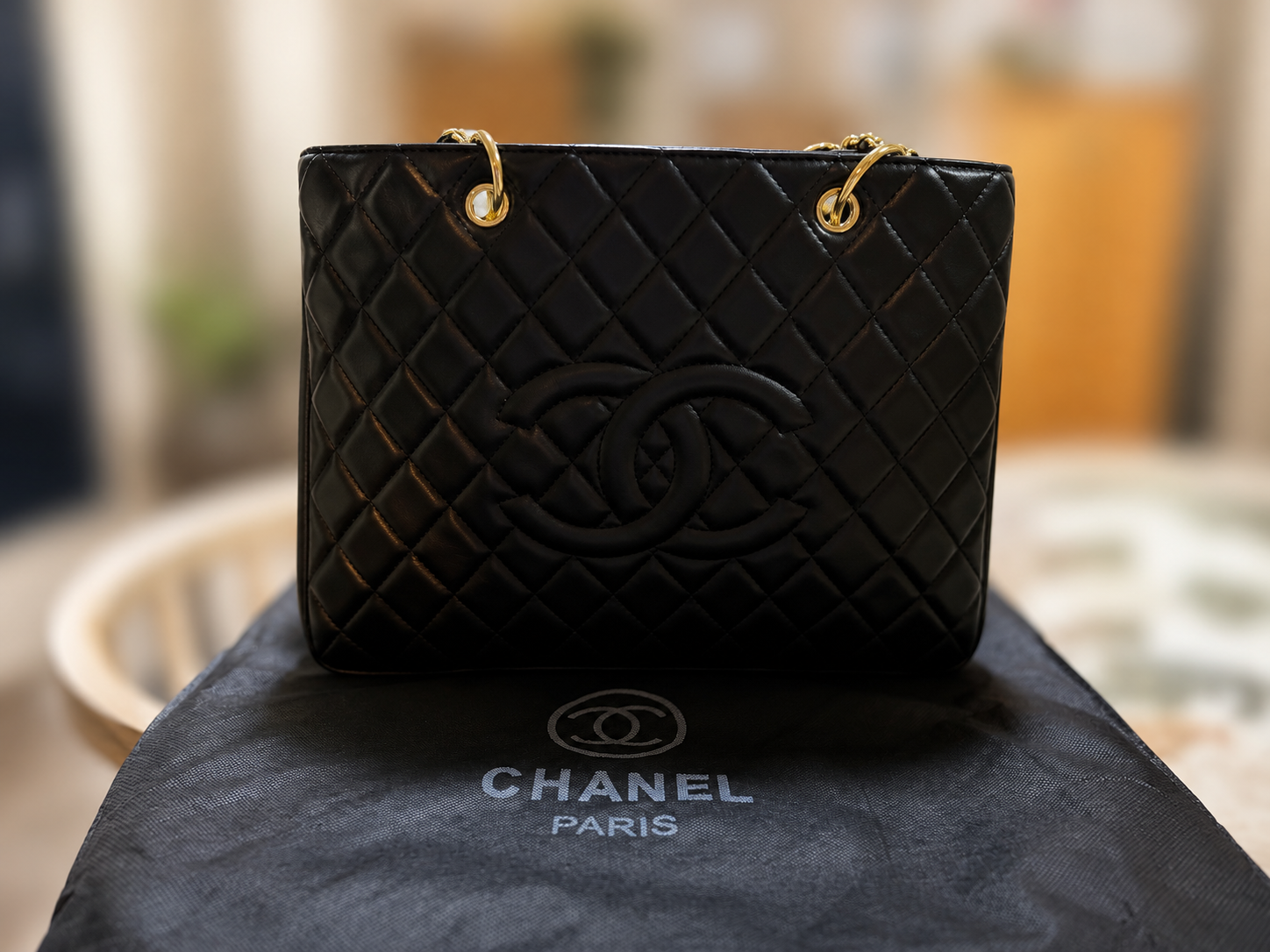 Designer Inspired Quilted Tote Bag | Black